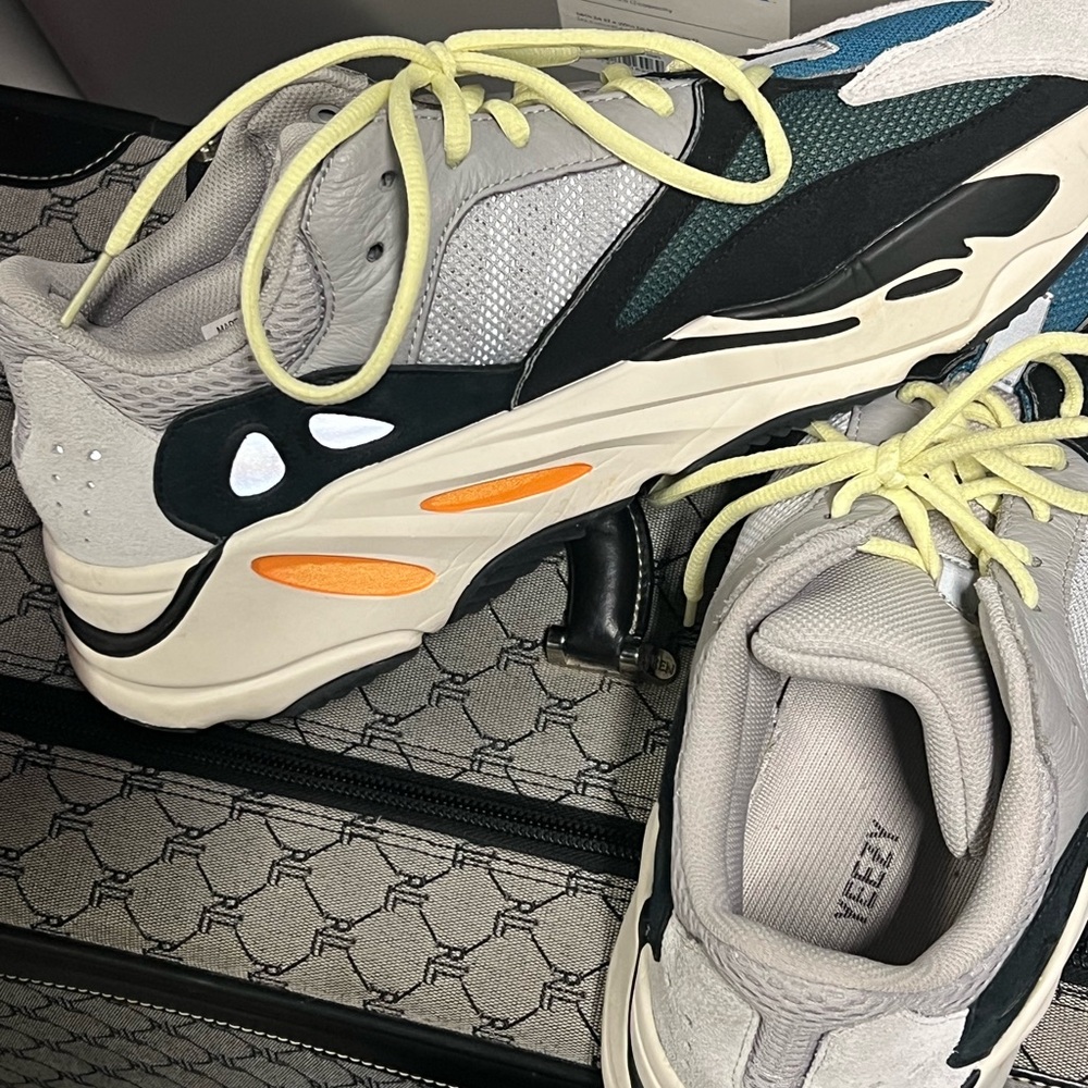 Chunky Teal & Gray Athletic Sneakers with Yellow Laces - Picture 3 of 6